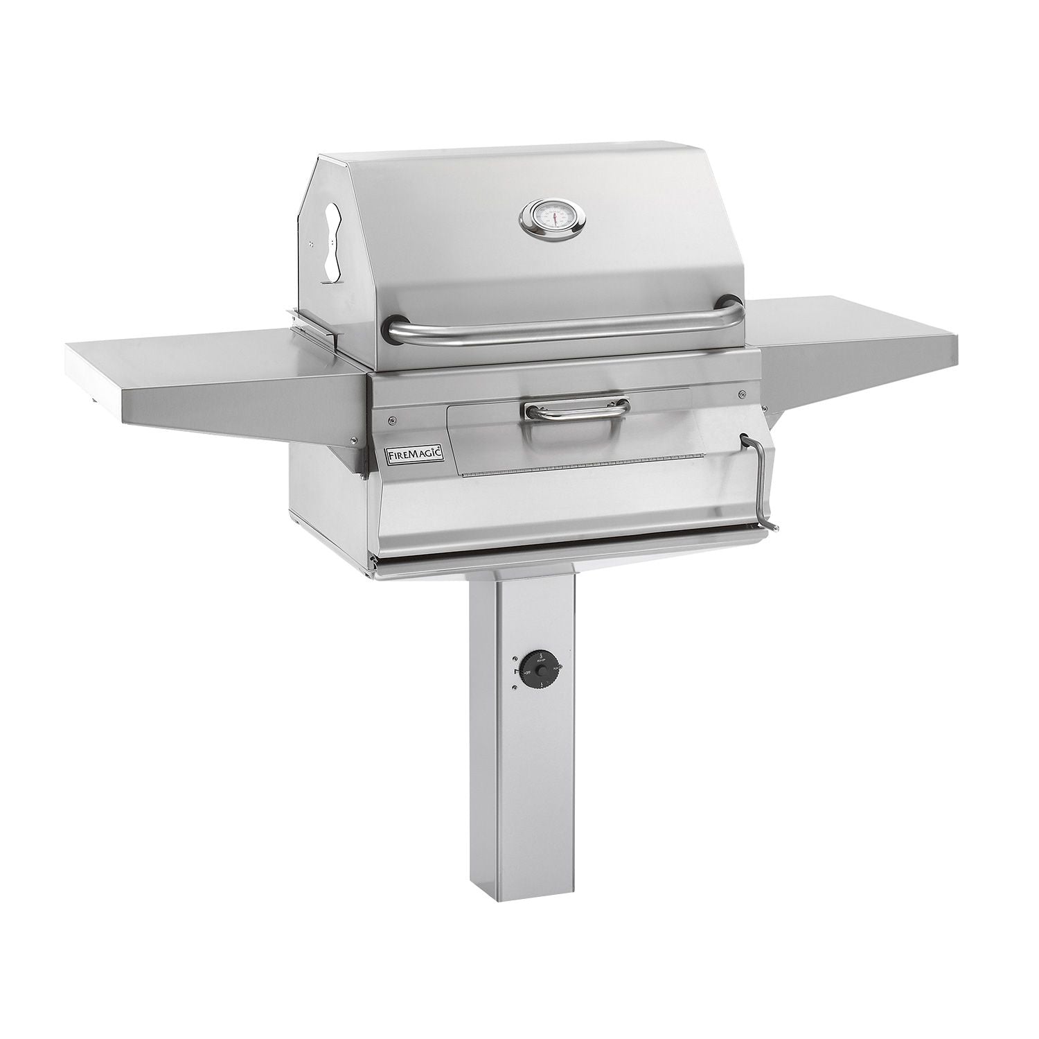 Fire Magic 24-Inch Legacy Freestanding Smoker Charcoal Grill On In-Ground Post in Stainless Steel (22-SC01C-G6)