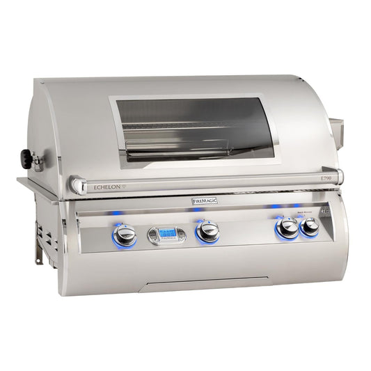 Fire Magic Echelon Diamond E790I 36-Inch Built-In Natural Gas Grill with One Infrared Burner, Magic View Window, Rotisserie, & Digital Thermometer (E790I-8L1N-W)