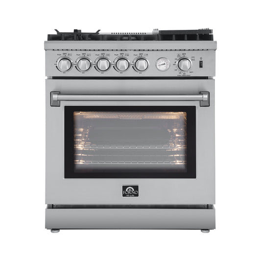 Forno 30" Breno Gas Range with 5 Sealed Burner, Air Fryer, Wok Ring, & Reversible Griddle (FFSGS6276-30)