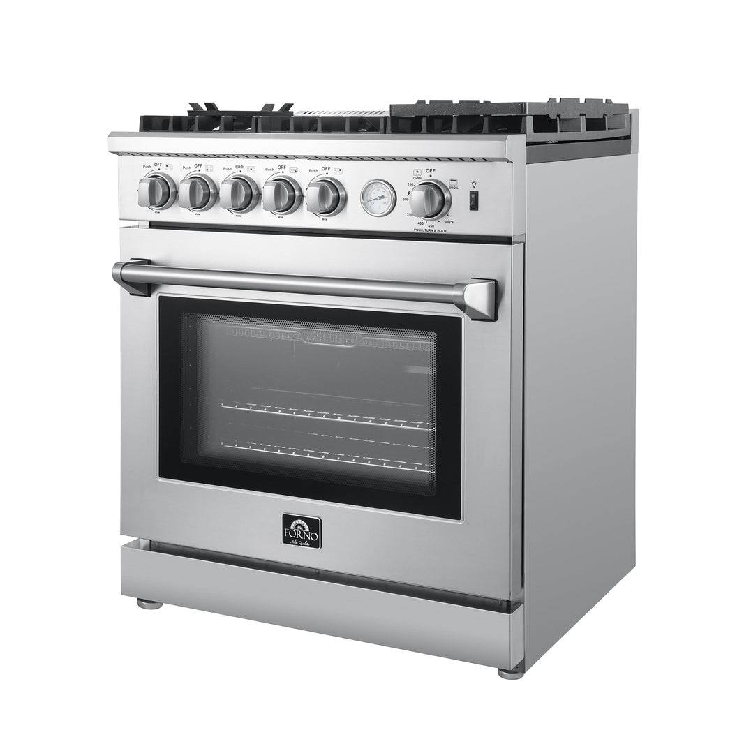 Forno 30" Breno Gas Range with 5 Sealed Burner, Air Fryer, Wok Ring, & Reversible Griddle (FFSGS6276-30)