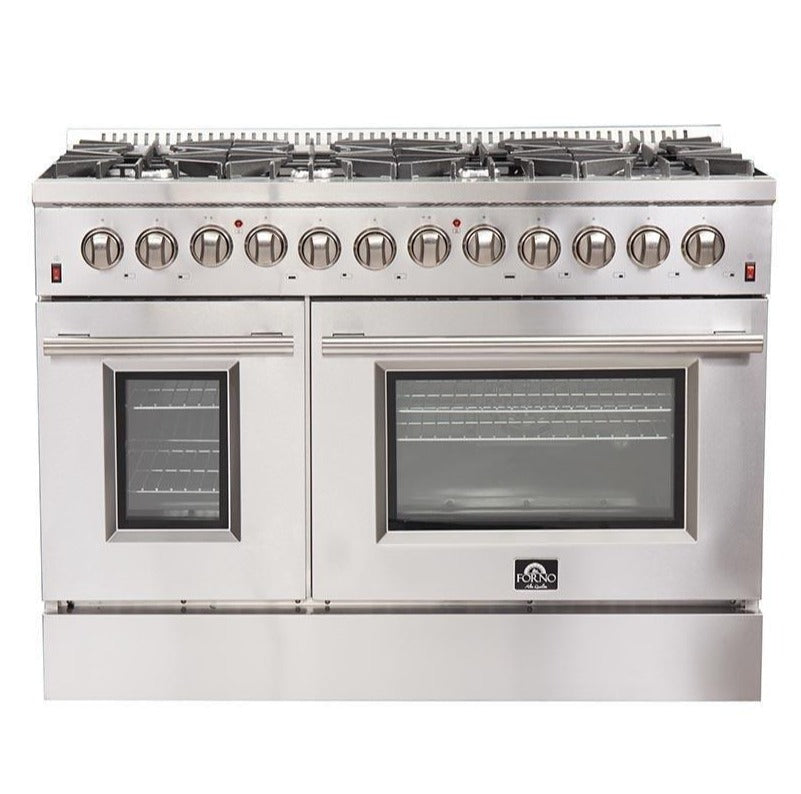 Forno 48-Inch Galiano Dual Fuel Range - Gas Cooktop with 240v Electric Oven - 8 Burners, Griddle, and Double Oven (FFSGS6156-48)