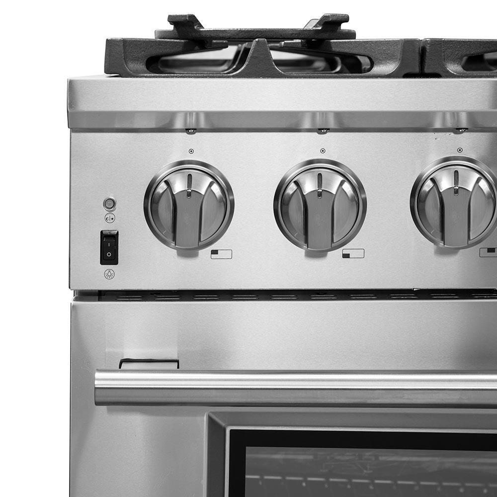 Forno 5-Piece Pro Appliance Package - 36-Inch Dual Fuel Range, Refrigerator with Water Dispenser, Wall Mount Hood with Backsplash, Microwave Drawer, & 3-Rack Dishwasher in Stainless Steel