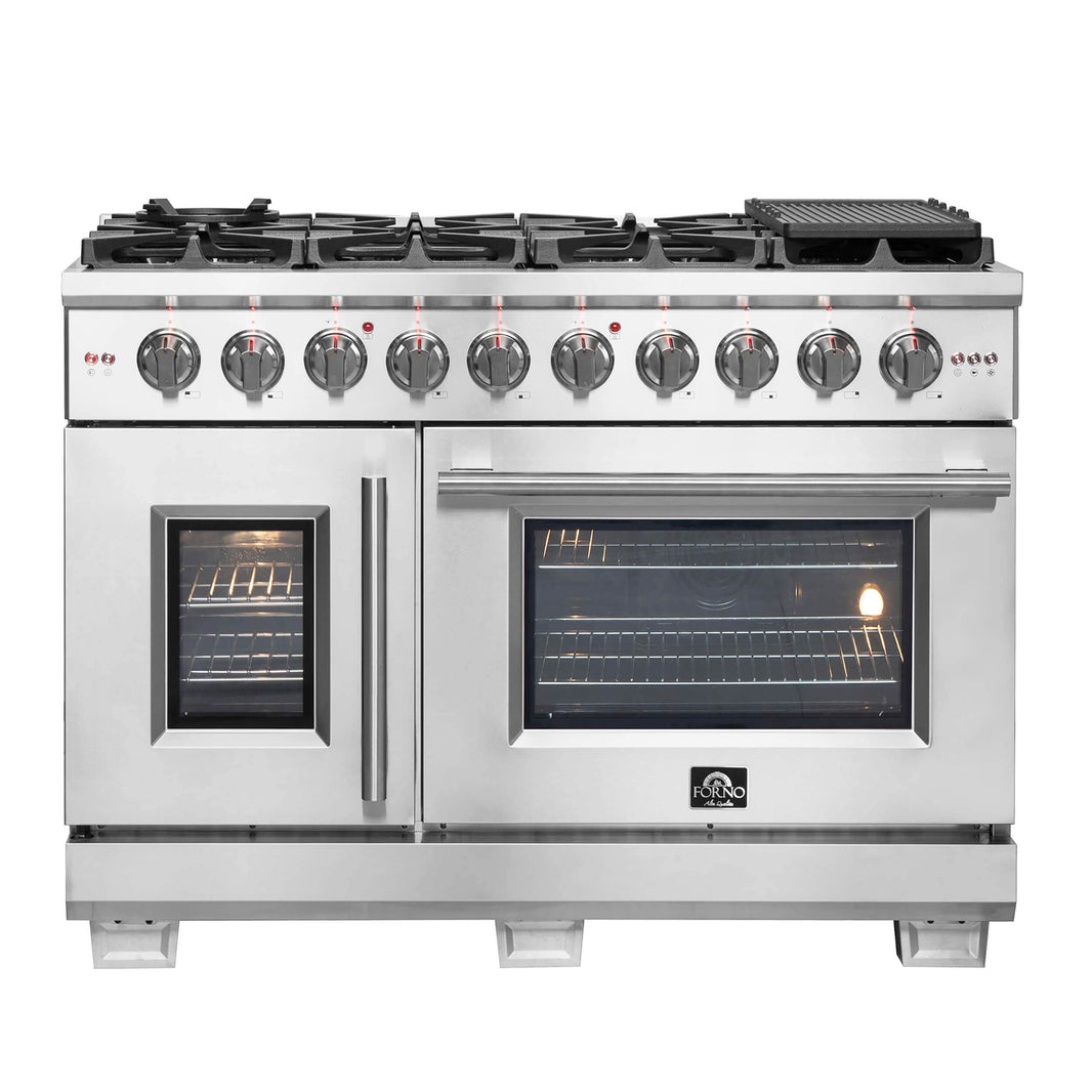 Forno 48-Inch Capriasca Gas Range with 8 Burners, 180,000 BTUs, & French Door Gas Oven in Stainless Steel (FFSGS6460-48)