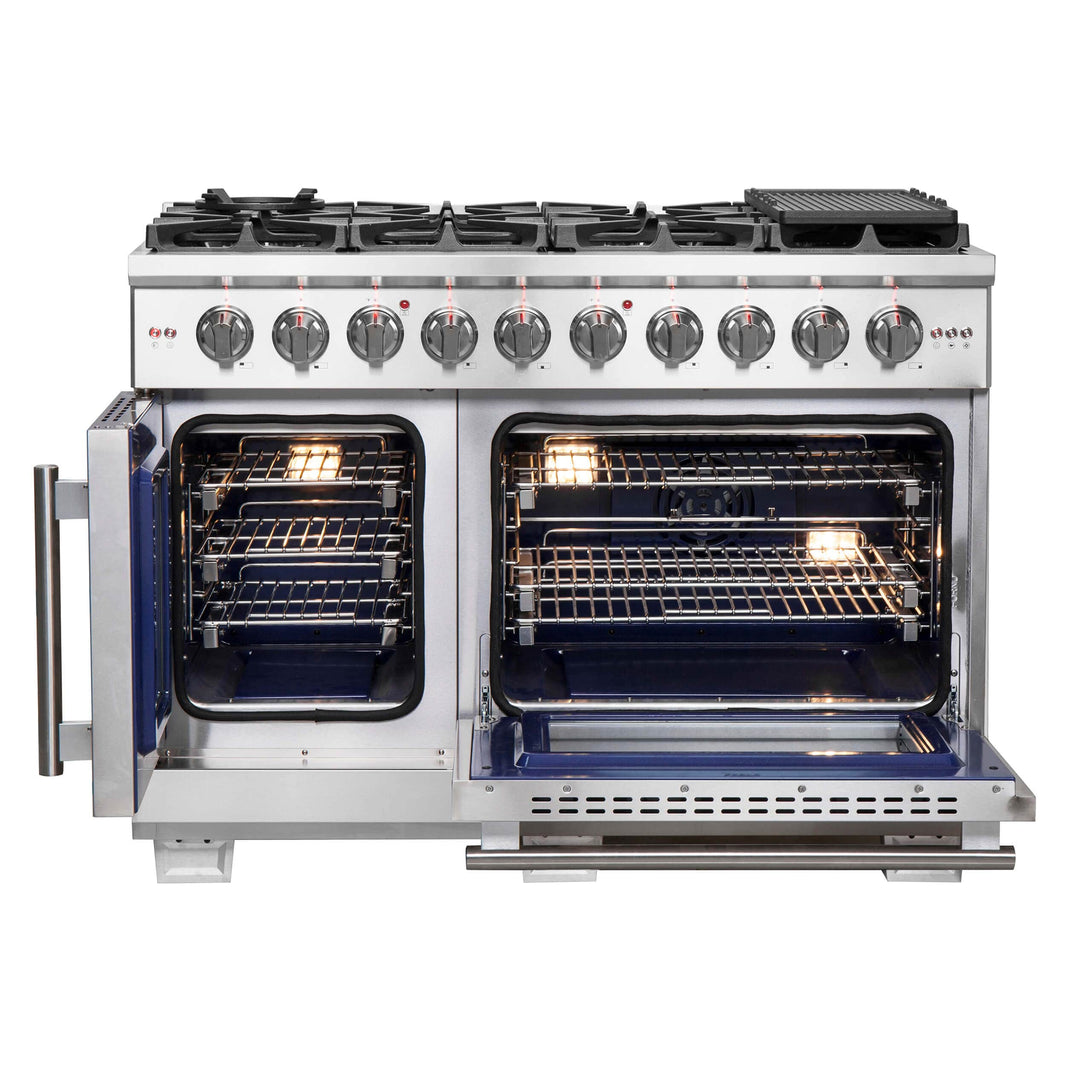 Forno 48-Inch Capriasca Gas Range with 8 Burners, 180,000 BTUs, & French Door Gas Oven in Stainless Steel (FFSGS6460-48)