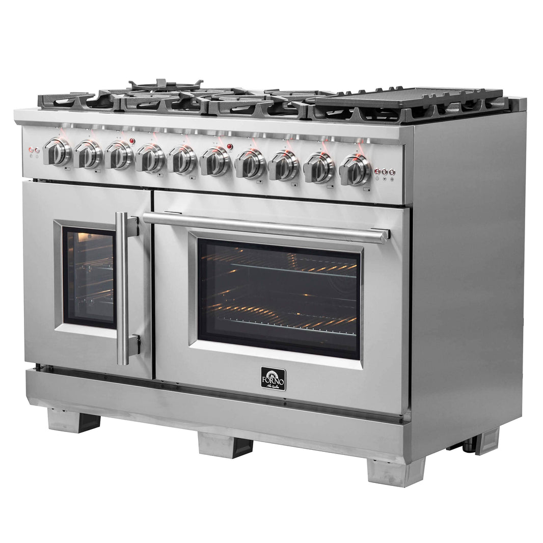 Forno 48-Inch Capriasca Gas Range with 8 Burners, 180,000 BTUs, & French Door Gas Oven in Stainless Steel (FFSGS6460-48)