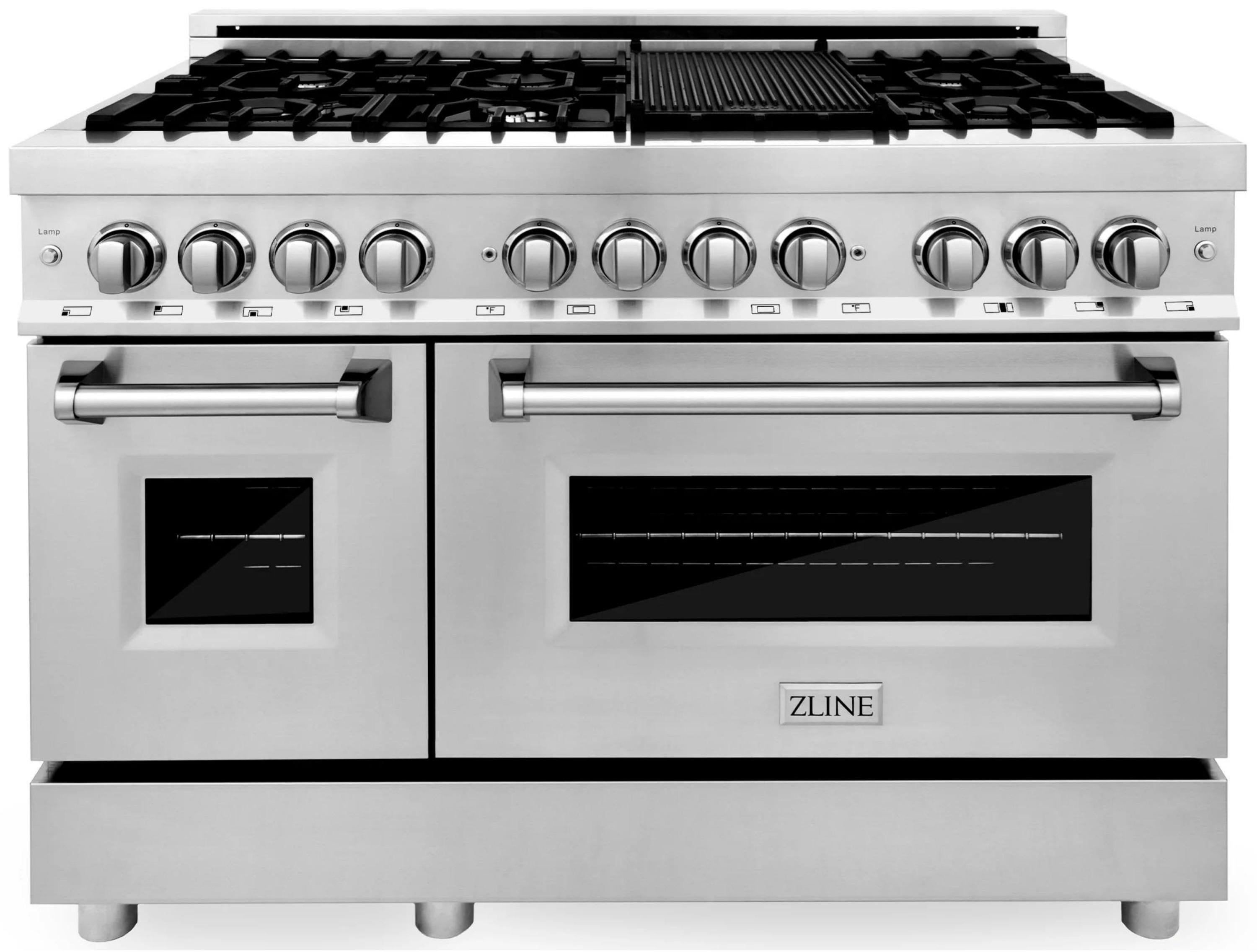 ZLINE 48-Inch Professional Dual Fuel Range with Gas Stovetop & Electric Convection Oven in Stainless Steel (RA48)