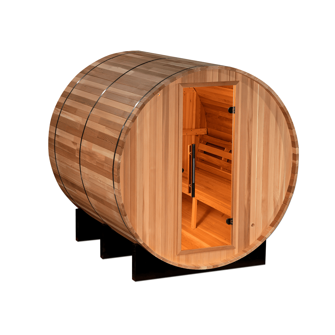 Golden Designs | Uppsala Barrel 4-Person Traditional Steam Sauna (Canadian Red Cedar) | SJ-2004