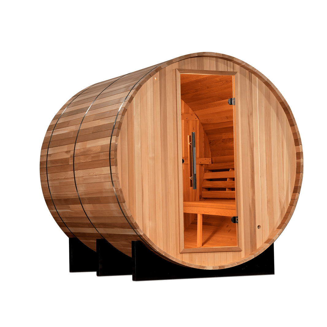 Golden Designs | Uppsala Barrel 4-Person Traditional Steam Sauna (Canadian Red Cedar) | SJ-2004