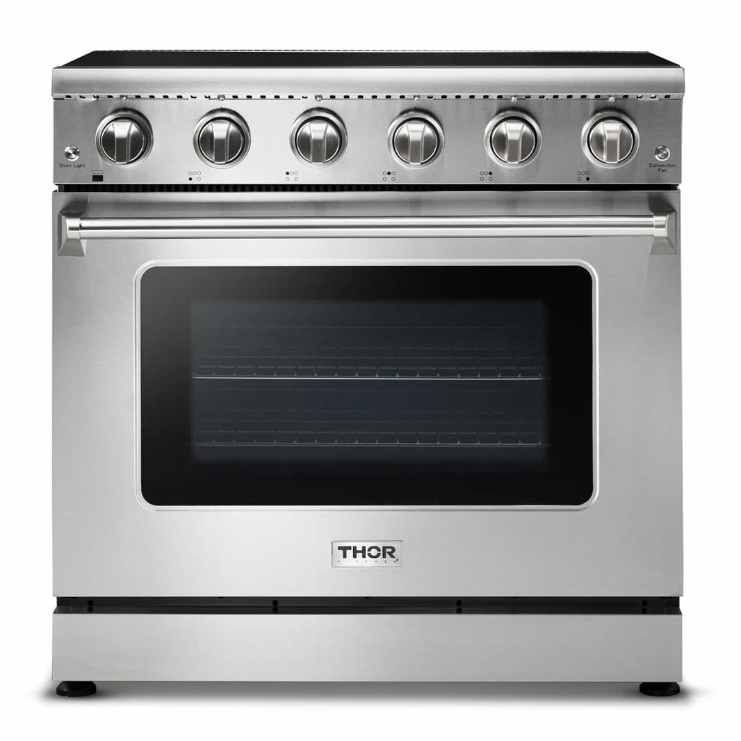 Thor Kitchen 2-Piece Appliance Package - 36-Inch Electric Range and Wall Mount Hood in Stainless Steel