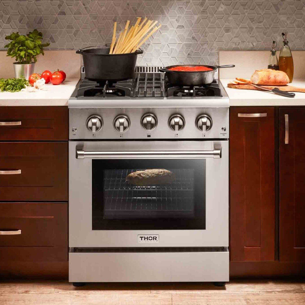 Thor Kitchen 2-Piece Pro Appliance Package - 30-Inch Dual Fuel Range & Premium Under Cabinet Hood in Stainless Steel