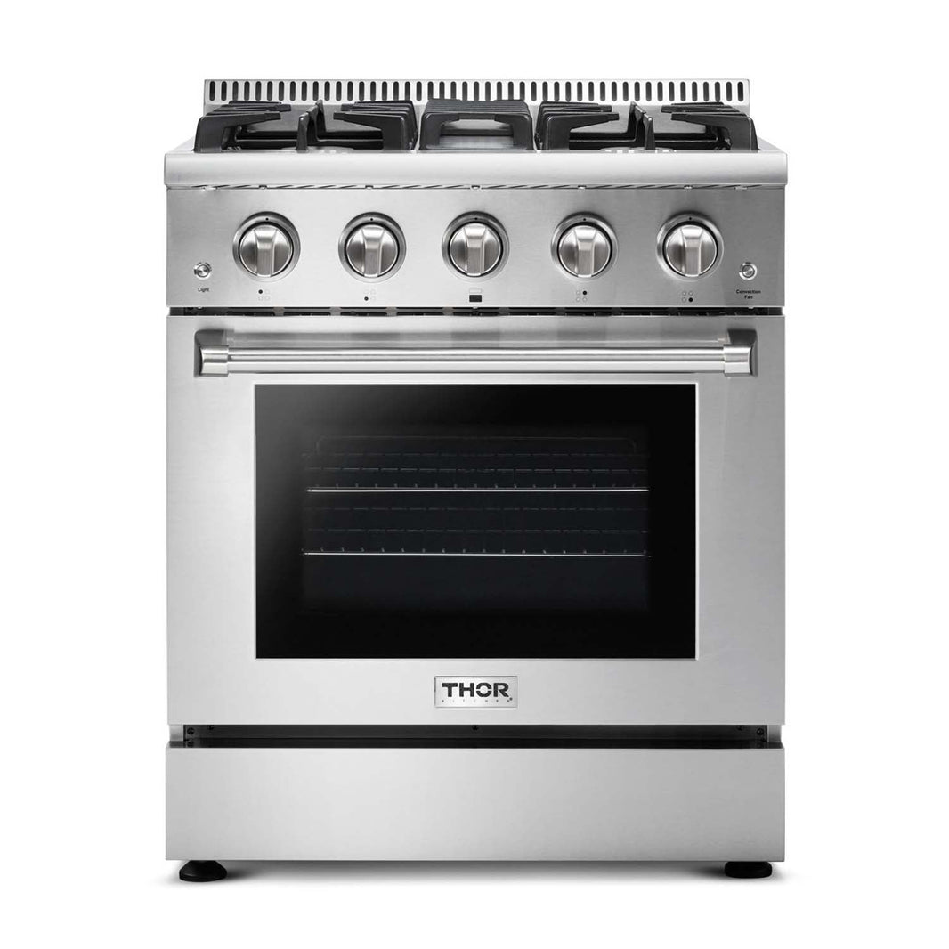 Thor Kitchen 2-Piece Pro Appliance Package - 30-Inch Gas Range & Premium Wall Mount Hood in Stainless Steel