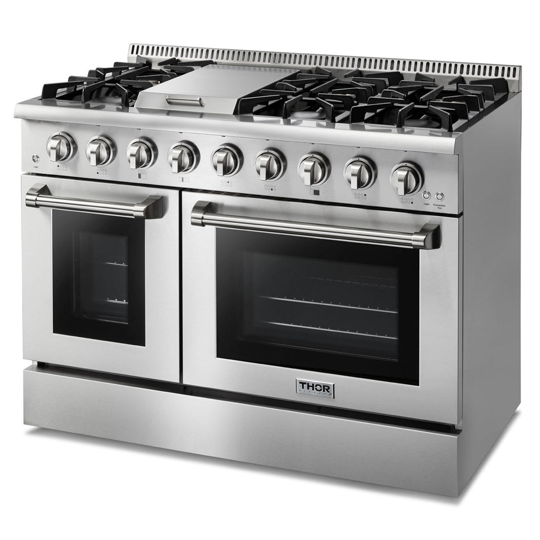 Thor Kitchen 2-Piece Pro Appliance Package - 48-Inch Gas Range & Pro Wall Mount Hood in Stainless Steel