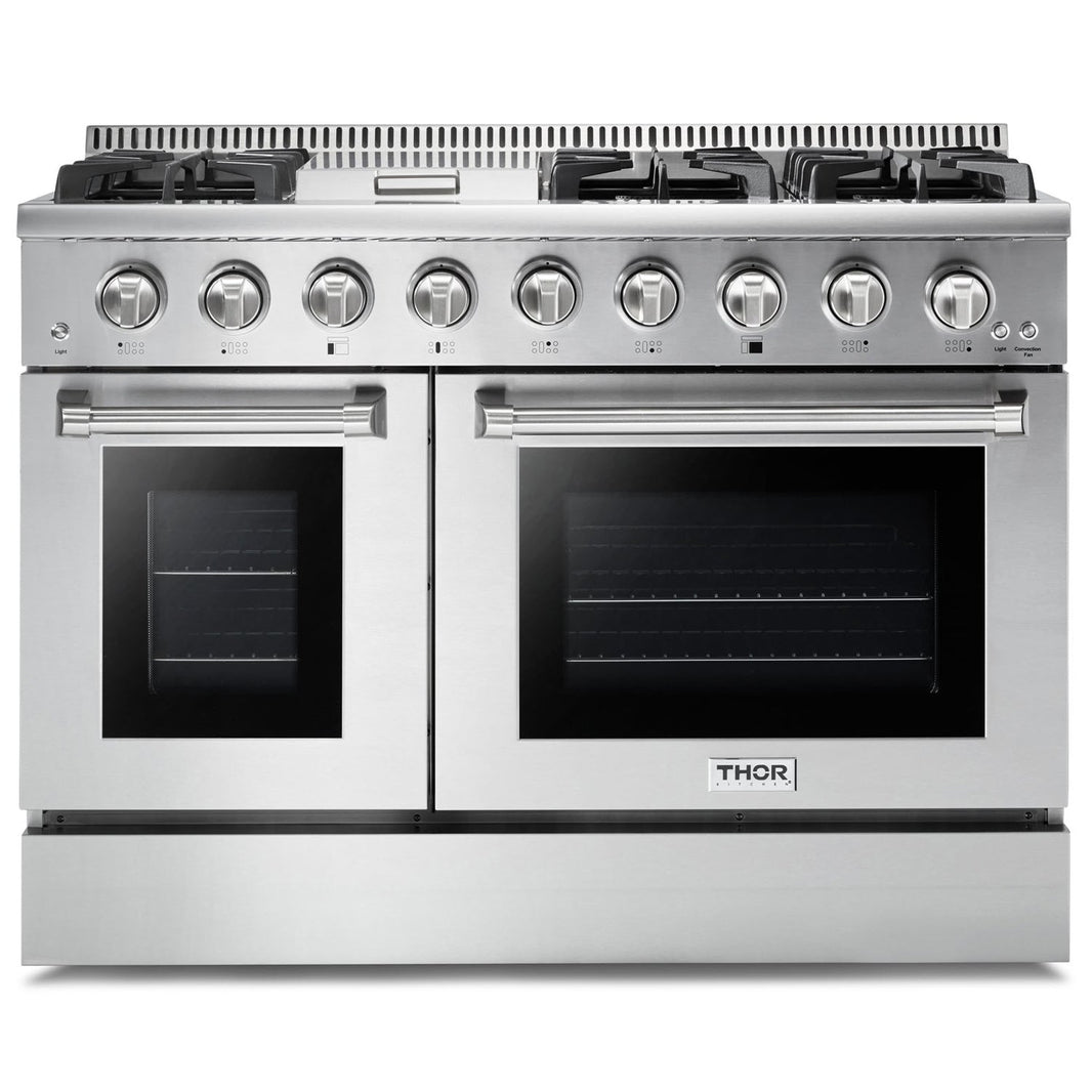 Thor Kitchen 2-Piece Pro Appliance Package - 48-Inch Gas Range & Pro Wall Mount Hood in Stainless Steel