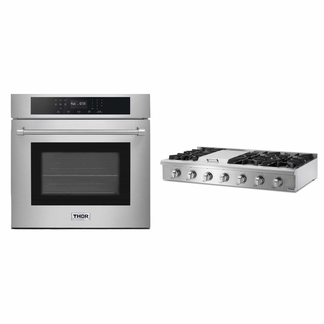 Thor Kitchen 2-Piece Pro Appliance Package - 48-Inch Rangetop & Electric Wall Oven in Stainless Steel