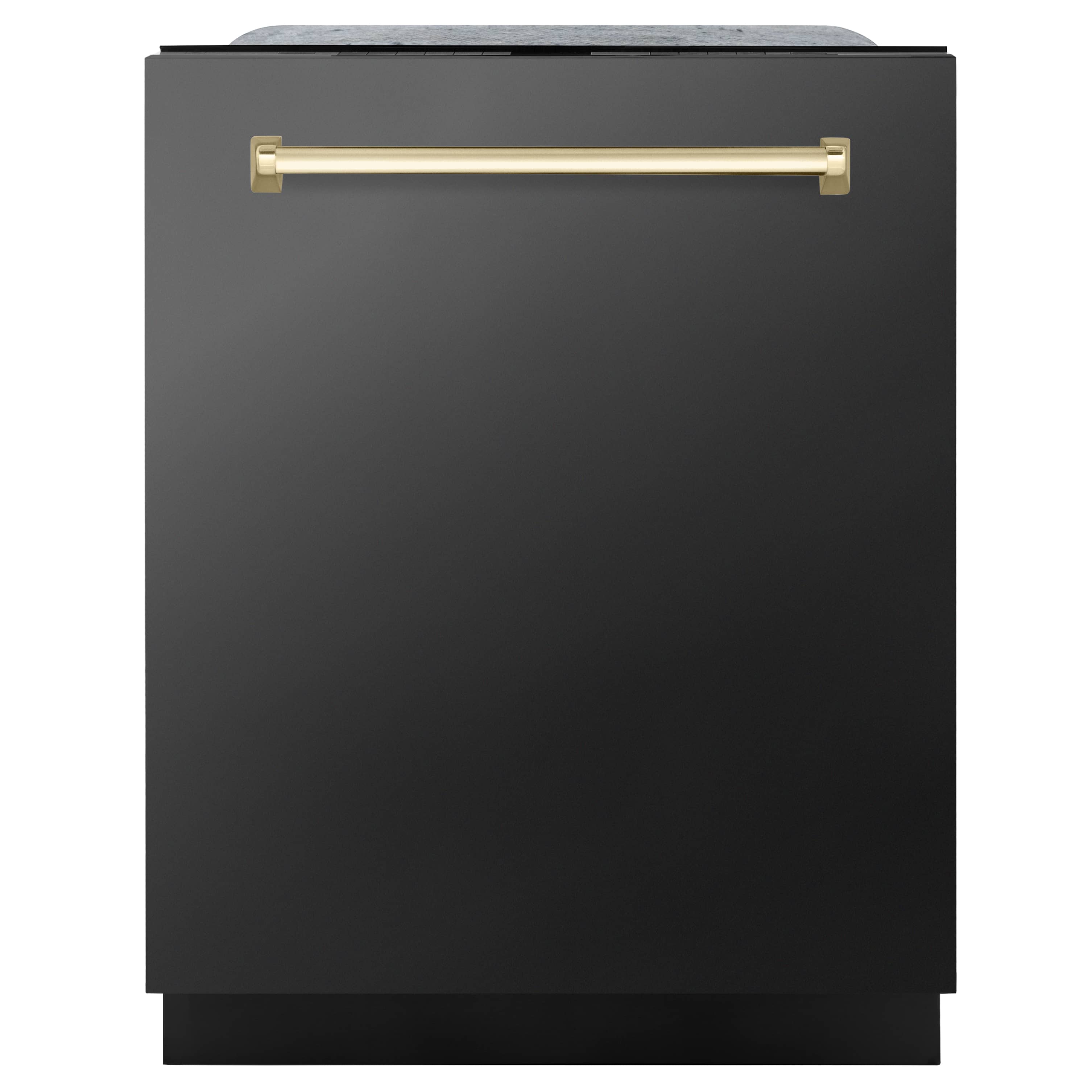 ZLINE Autograph Edition 24-Inch 3rd Rack Top Touch Control  Dishwasher in Black Stainless Steel with Gold Handle, 45dBa (DWMTZ-BS-24-G)