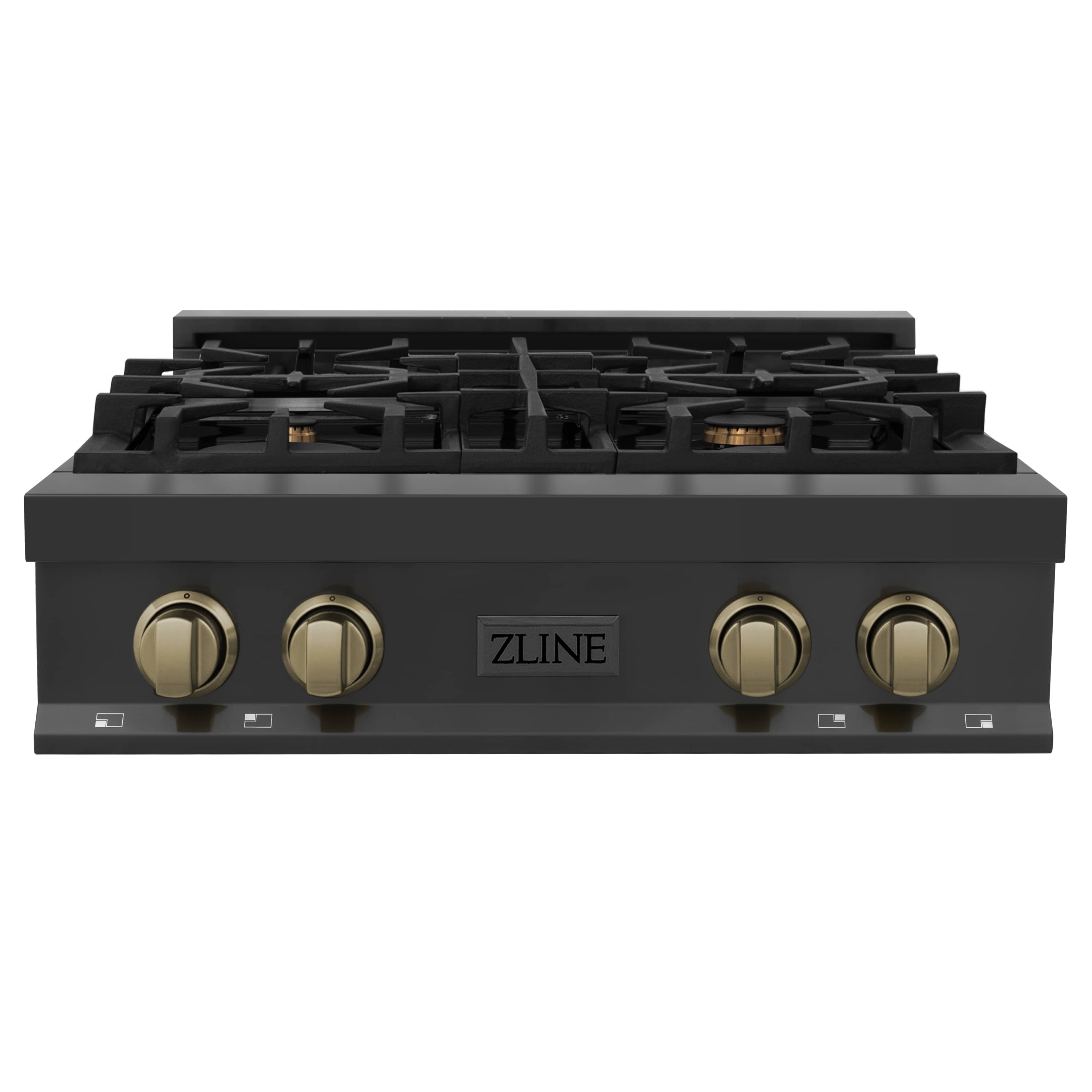 ZLINE Autograph Edition 30-Inch Porcelain Rangetop with 4 Gas Burners in Black Stainless Steel and Champagne Bronze Accents (RTBZ-30-CB)