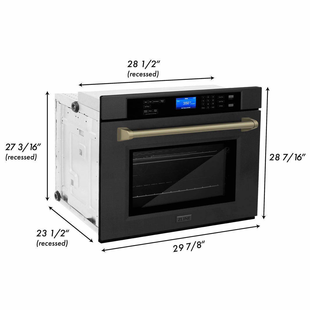 ZLINE 30" Autograph Edition Single Wall Oven with Self Clean and True Convection in Black Stainless Steel and Champagne Bronze (AWSZ-30-BS-CB)