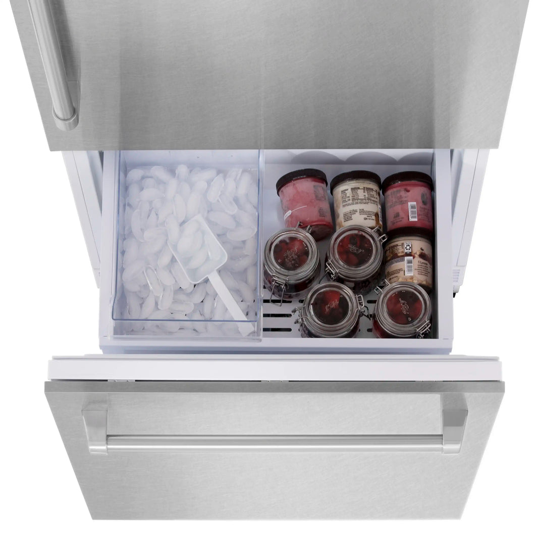 ZLINE 30-Inch 16.1 cu. ft. Built-In 2-Door Bottom Freezer Refrigerator with Internal Water and Ice Dispenser in DuraSnow Fingerprint Resistant Stainless Steel (RBIV-SN-30)