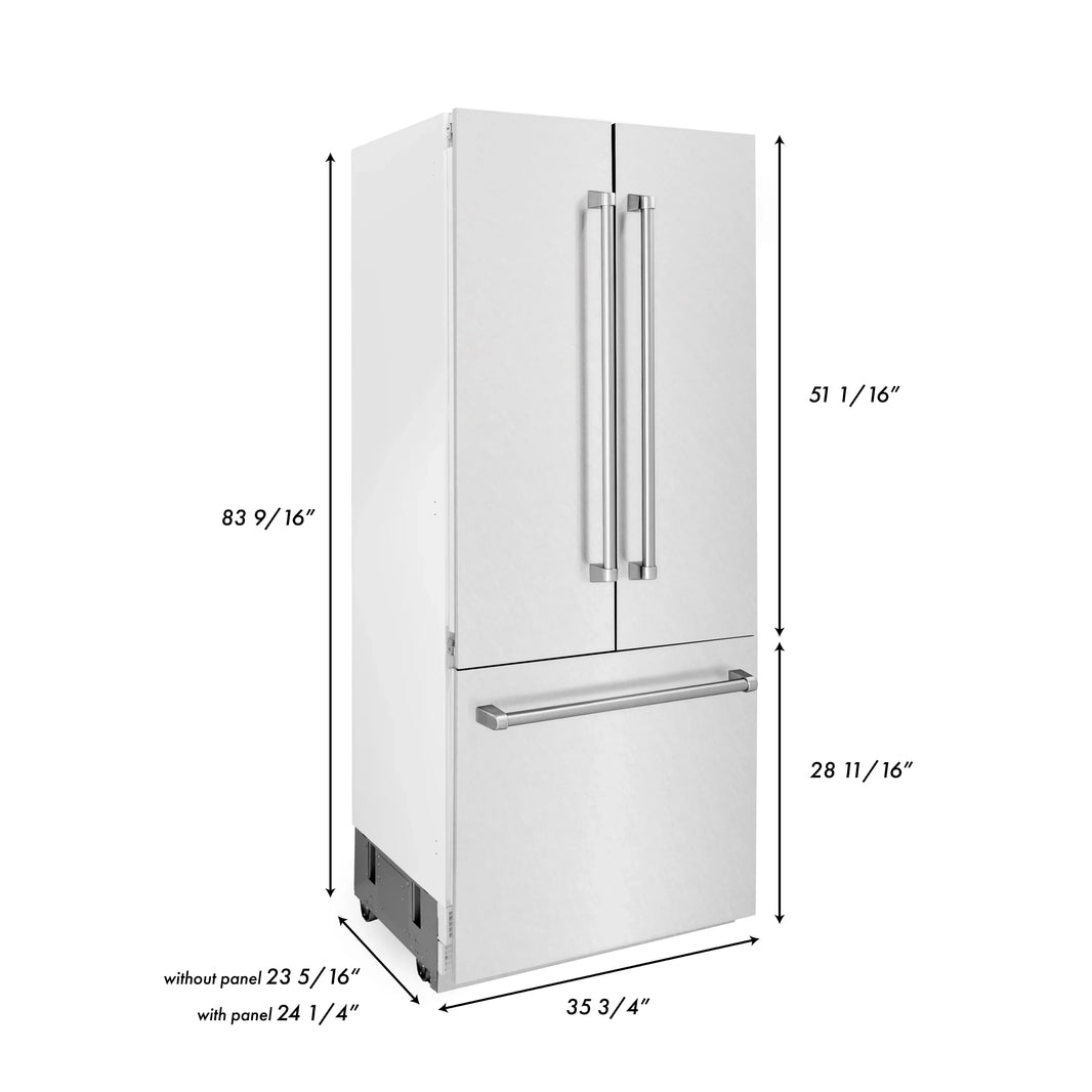 ZLINE 36-Inch 19.6 cu. ft. Built-In 2-Door Bottom Freezer Refrigerator with Internal Water and Ice Dispenser in DuraSnow Fingerprint Resistant Stainless Steel (RBIV-SN-36)