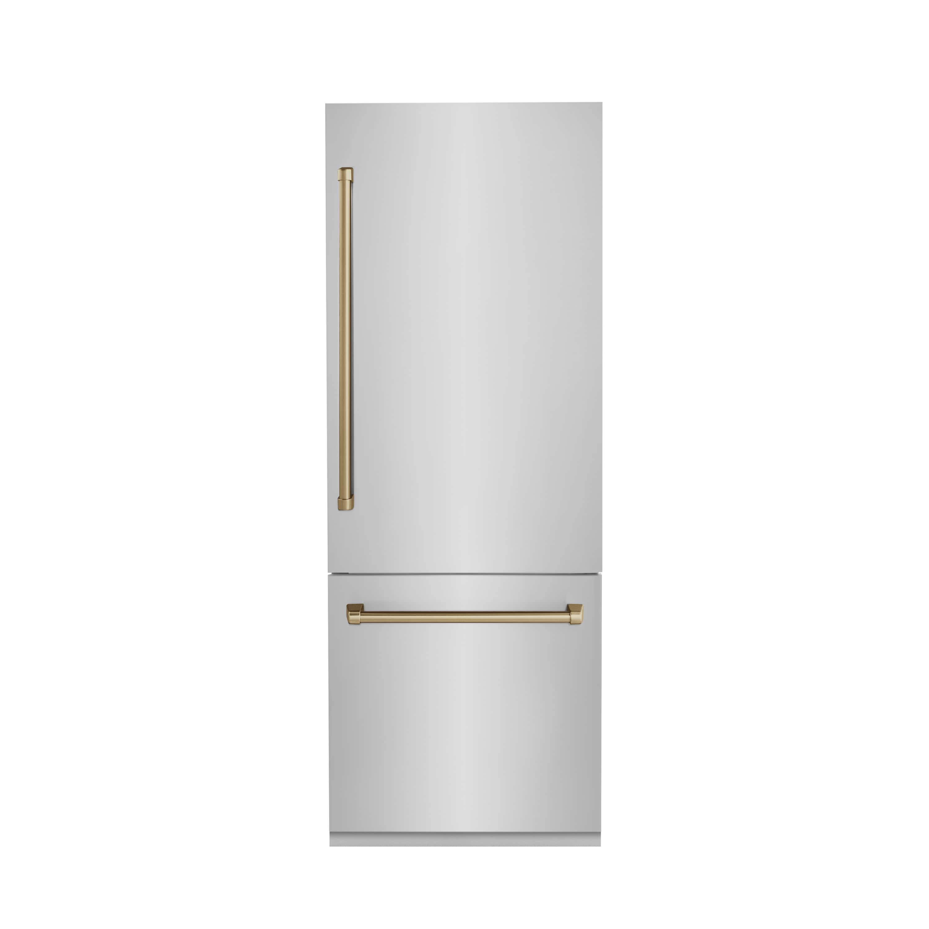 ZLINE 30" Autograph Edition 16.1 cu. ft. Built-in 2-Door Bottom Freezer Refrigerator with Internal Water and Ice Dispenser in Stainless Steel with Champagne Bronze Accents (RBIVZ-304-30-CB)