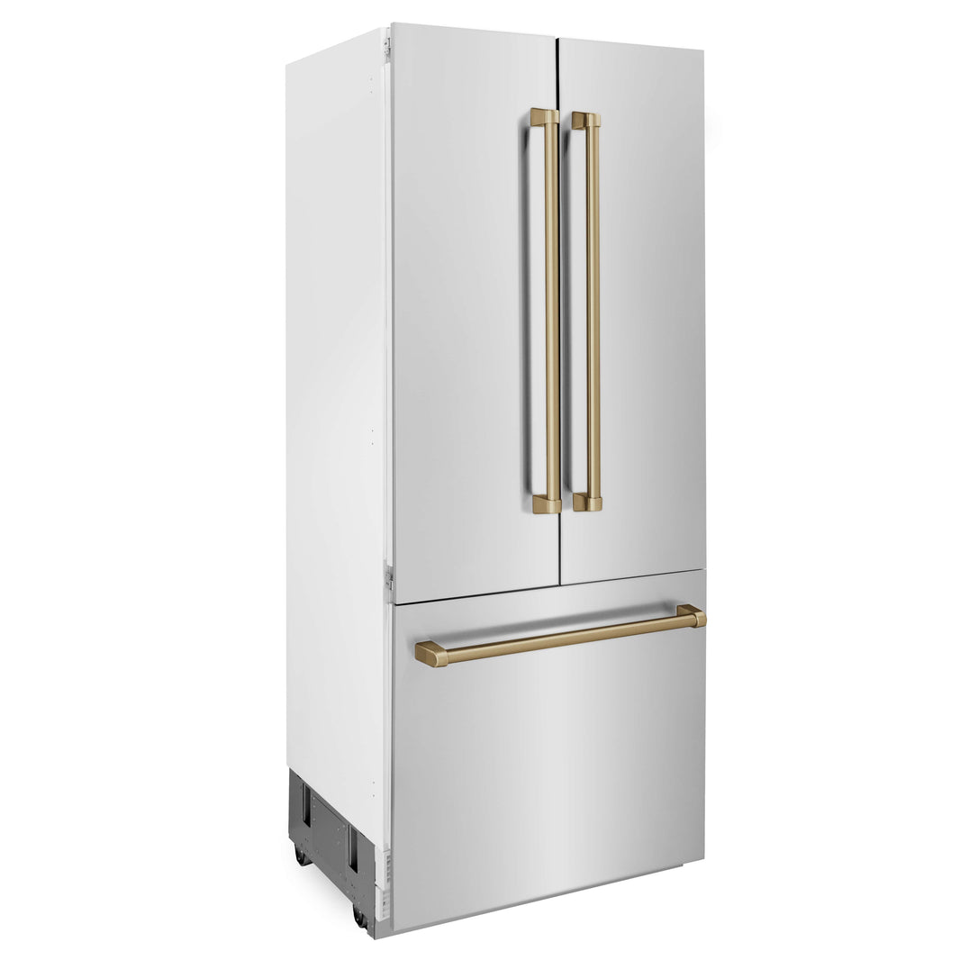 ZLINE 36" Autograph Edition 19.6 cu. ft. Built-in 2-Door Bottom Freezer Refrigerator with Internal Water and Ice Dispenser in Stainless Steel with Champagne Bronze Accents (RBIVZ-304-36-CB)