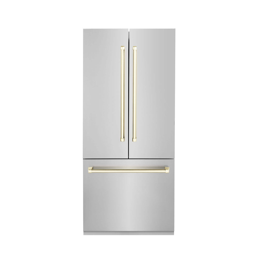 ZLINE 36" Autograph Edition 19.6 cu. ft. Built-in 2-Door Bottom Freezer Refrigerator with Internal Water and Ice Dispenser in Stainless Steel with Gold Accents (RBIVZ-304-36-G)