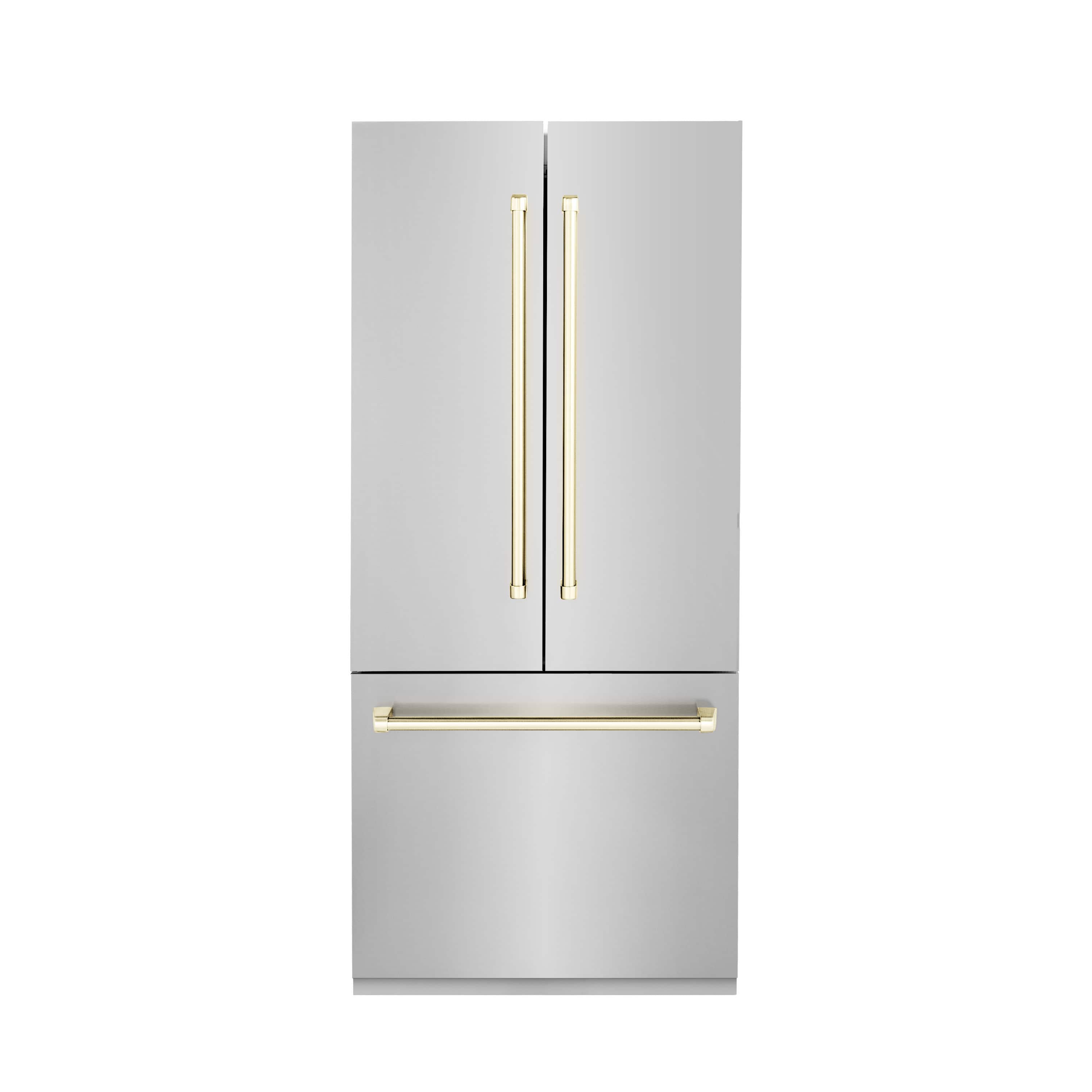 ZLINE 36" Autograph Edition 19.6 cu. ft. Built-in 2-Door Bottom Freezer Refrigerator with Internal Water and Ice Dispenser in Stainless Steel with Gold Accents (RBIVZ-304-36-G)