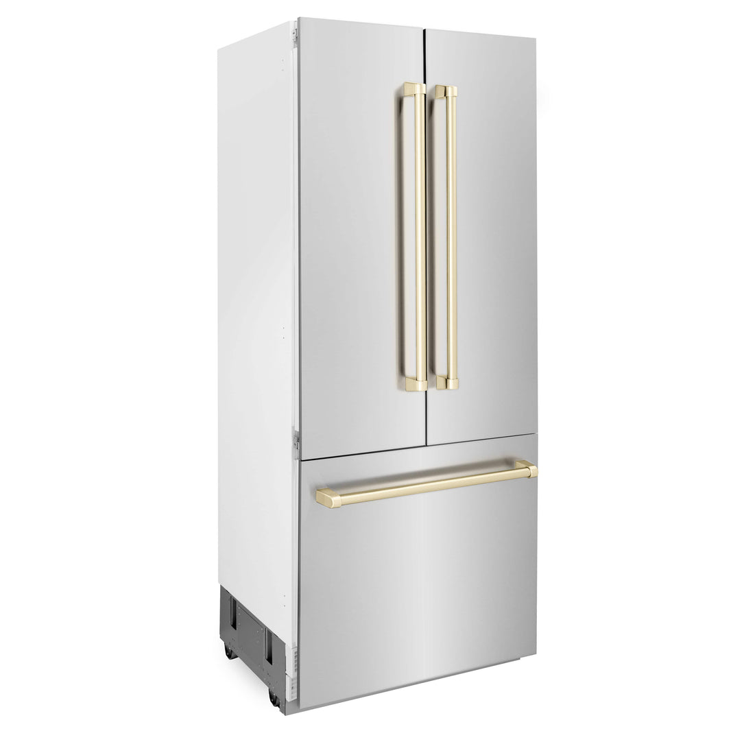 ZLINE 36" Autograph Edition 19.6 cu. ft. Built-in 2-Door Bottom Freezer Refrigerator with Internal Water and Ice Dispenser in Stainless Steel with Gold Accents (RBIVZ-304-36-G)