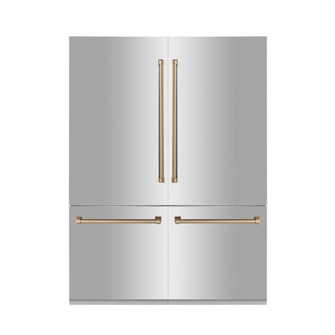 ZLINE 60" Autograph Edition Built-In 32.2 cu. ft. 4-Door French Door Refrigerator with Internal Water and Ice Dispenser in Stainless Steel with Champagne Bronze Accents (RBIVZ-304-60-CB)