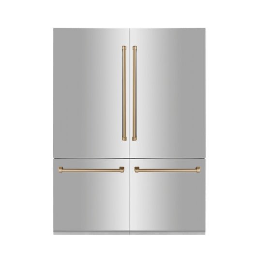 ZLINE 60" Autograph Edition Built-In 32.2 cu. ft. 4-Door French Door Refrigerator with Internal Water and Ice Dispenser in Stainless Steel with Champagne Bronze Accents (RBIVZ-304-60-CB)