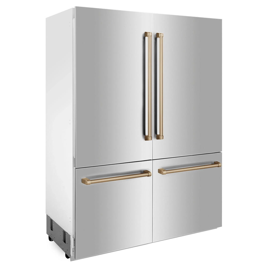 ZLINE 60" Autograph Edition Built-In 32.2 cu. ft. 4-Door French Door Refrigerator with Internal Water and Ice Dispenser in Stainless Steel with Champagne Bronze Accents (RBIVZ-304-60-CB)