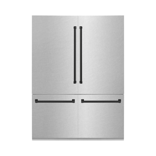 ZLINE 60-Inch Autograph Edition 32.2 cu. ft. Built-in 4-Door French Door Refrigerator with Internal Water and Ice Dispenser in Fingerprint Resistant Stainless Steel with Matte Black Accents (RBIVZ-SN-60-MB)