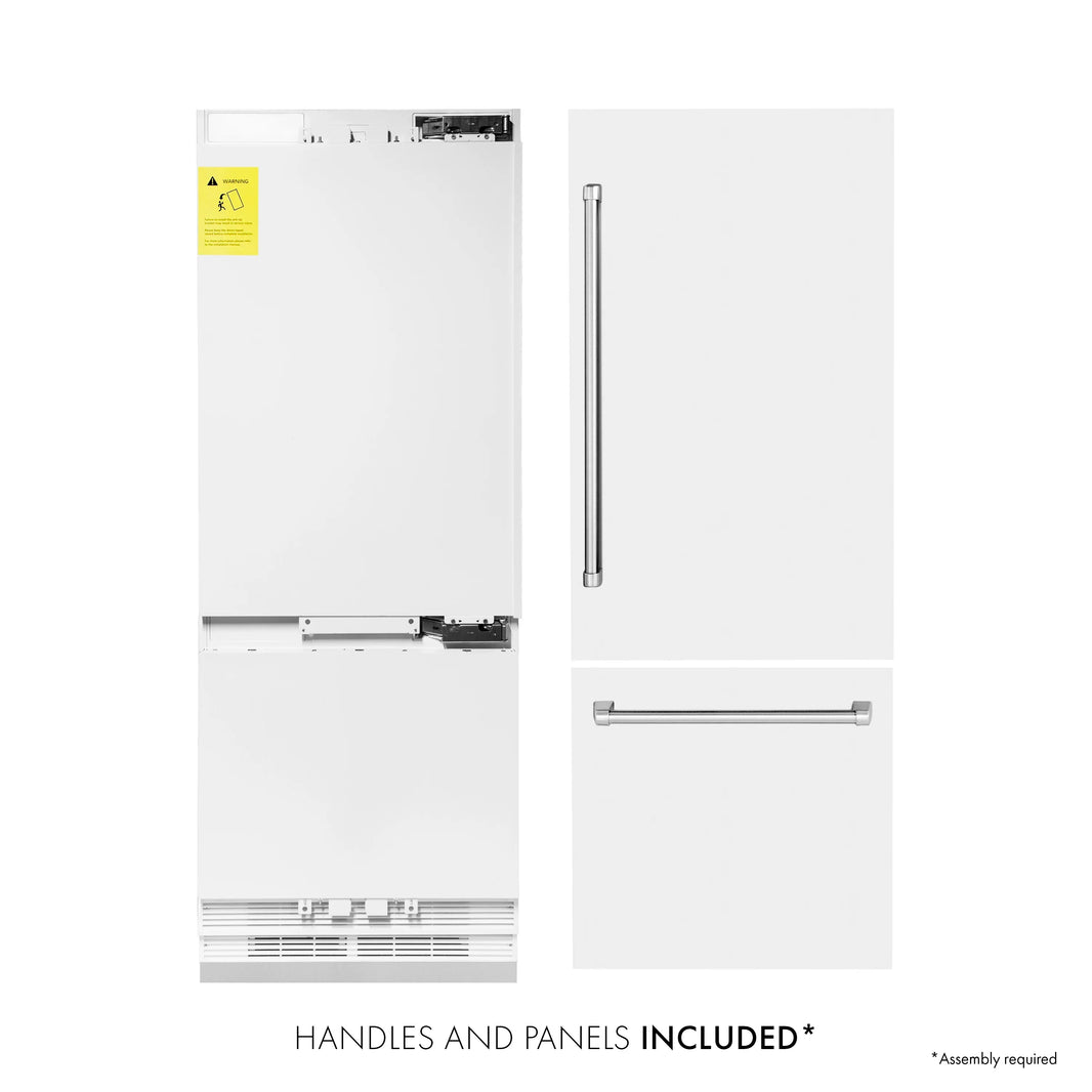 ZLINE 30-Inch 16.1 cu. ft. Built-In 2-Door Bottom Freezer Refrigerator with Internal Water and Ice Dispenser in White Matte (RBIV-WM-30)