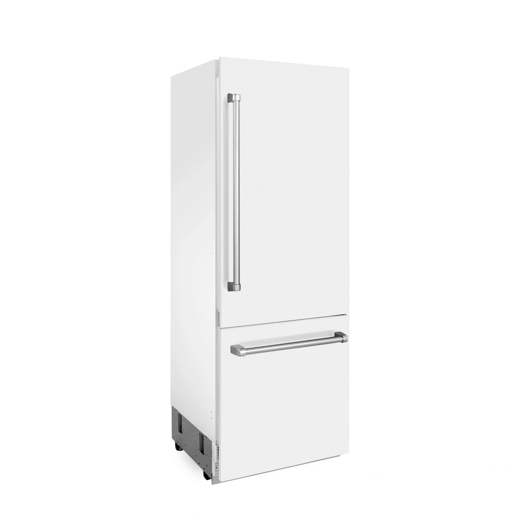 ZLINE 30-Inch 16.1 cu. ft. Built-In 2-Door Bottom Freezer Refrigerator with Internal Water and Ice Dispenser in White Matte (RBIV-WM-30)