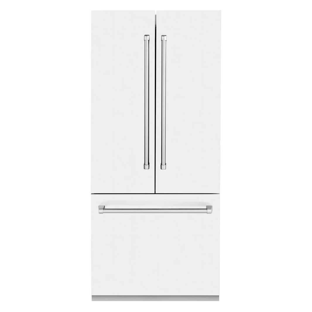 ZLINE 36-Inch 19.6 cu. ft. Built-In 3-Door French Door Refrigerator with Internal Water and Ice Dispenser in White Matte (RBIV-WM-36)