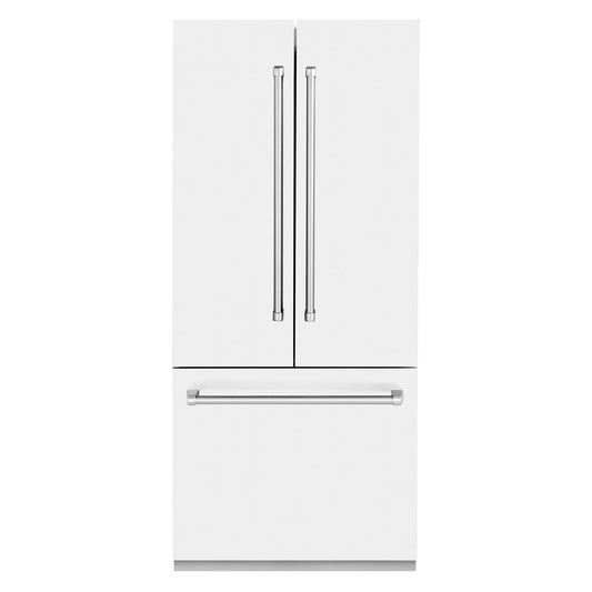 ZLINE 36-Inch 19.6 cu. ft. Built-In 3-Door French Door Refrigerator with Internal Water and Ice Dispenser in White Matte (RBIV-WM-36)