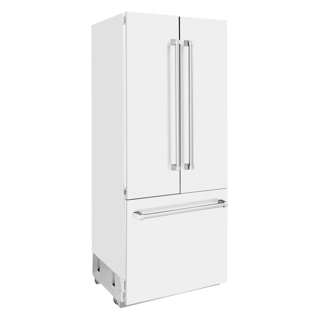 ZLINE 36-Inch 19.6 cu. ft. Built-In 3-Door French Door Refrigerator with Internal Water and Ice Dispenser in White Matte (RBIV-WM-36)