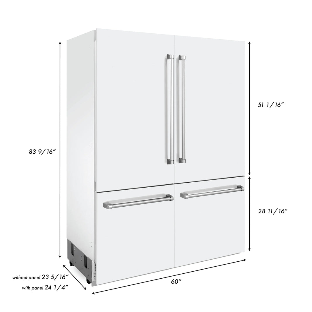 ZLINE 60-Inch 32.2 cu. ft. Built-In 4-Door French Door Refrigerator with Internal Water and Ice Dispenser in White Matte (RBIV-WM-60)