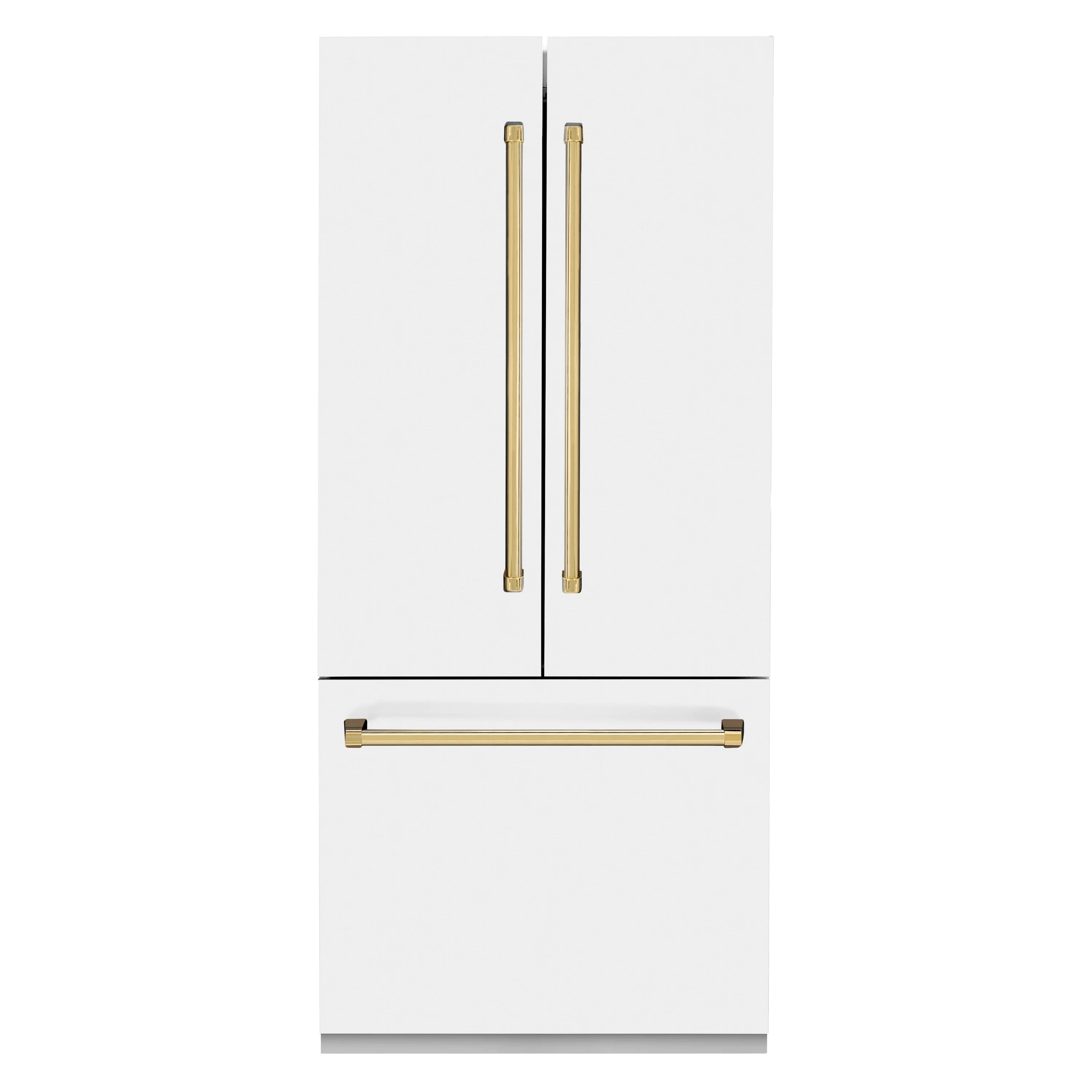 ZLINE 36-Inch Autograph Edition 19.6 cu. ft. Built-in 2-Door Bottom Freezer Refrigerator with Internal Water and Ice Dispenser in White Matte with Gold Accents (RBIVZ-WM-36-G)