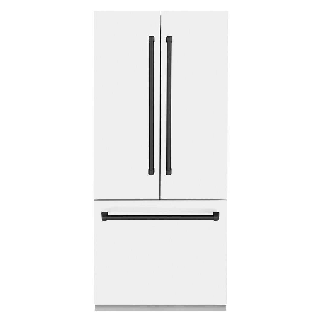 ZLINE 36-Inch Autograph Edition 19.6 cu. ft. Built-in 2-Door Bottom Freezer Refrigerator with Internal Water and Ice Dispenser in White Matte with Matte Black Accents (RBIVZ-WM-36-MB)