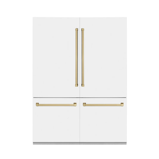 ZLINE 60-Inch Autograph Edition 32.2 cu. ft. Built-in 4-Door French Door Refrigerator with Internal Water and Ice Dispenser in White Matte with Champagne Bronze Accents (RBIVZ-WM-60-CB)