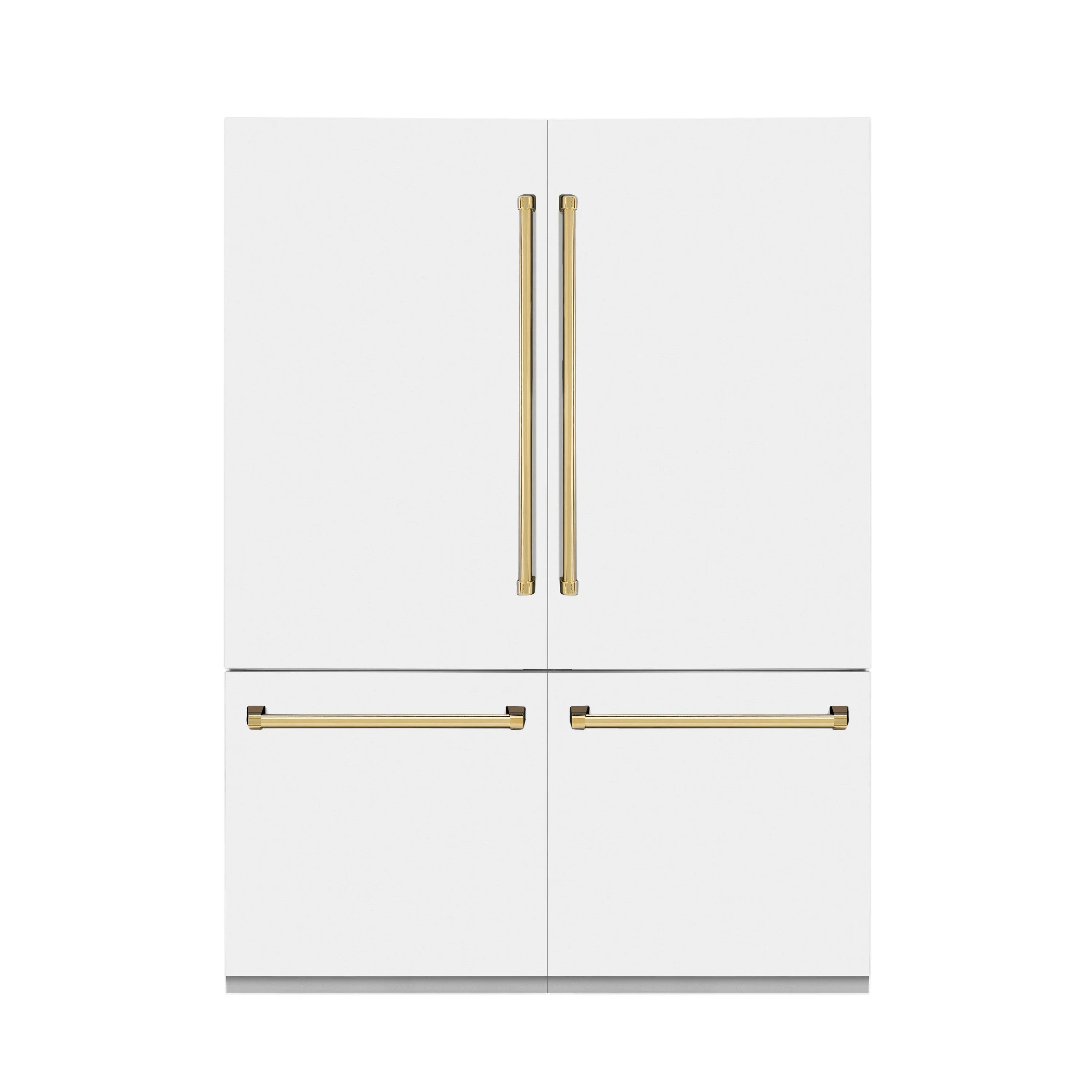 ZLINE 60-Inch Autograph Edition 32.2 cu. ft. Built-in 4-Door French Door Refrigerator with Internal Water and Ice Dispenser in White Matte with Gold Accents (RBIVZ-WM-60-G)