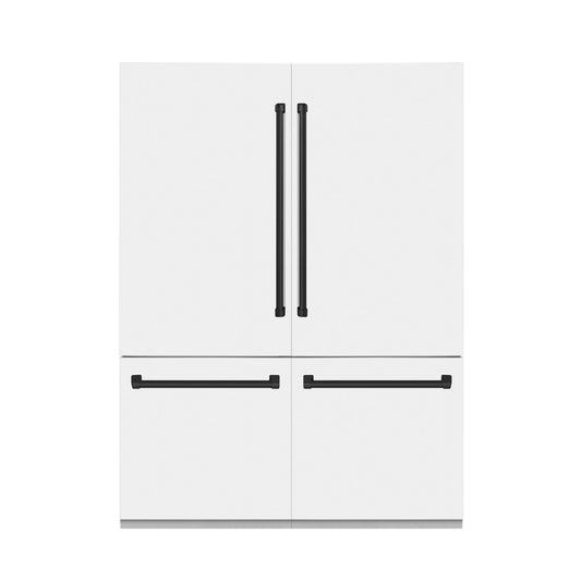 ZLINE 60-Inch Autograph Edition 32.2 cu. ft. Built-in 4-Door French Door Refrigerator with Internal Water and Ice Dispenser in White Matte with Matte Black Accents (RBIVZ-WM-60-MB)