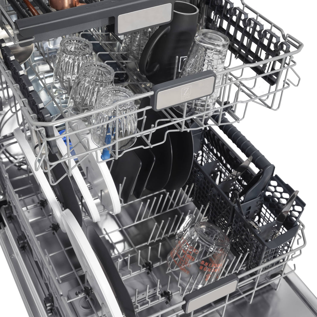 ZLINE 24" Monument Series 3rd Rack Top Touch Control Dishwasher in Black Stainless Steel with Stainless Steel Tub, 45dBa (DWMT-BS-24)