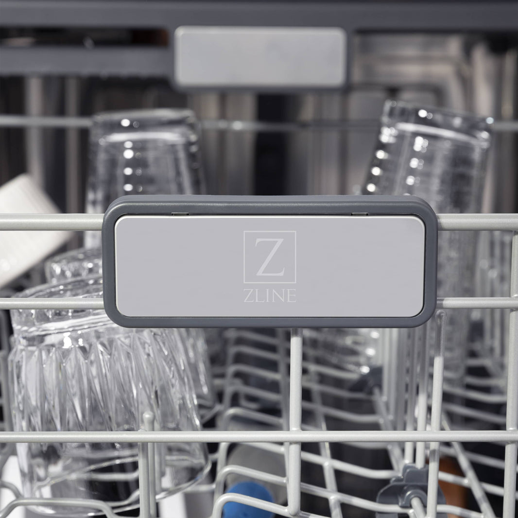 ZLINE Autograph Edition 24" 3rd Rack Top Touch Control Tall Tub Dishwasher in Black Stainless Steel with Champagne Bronze Handle, 45 dBa (DWMTZ-BS-24-CB)