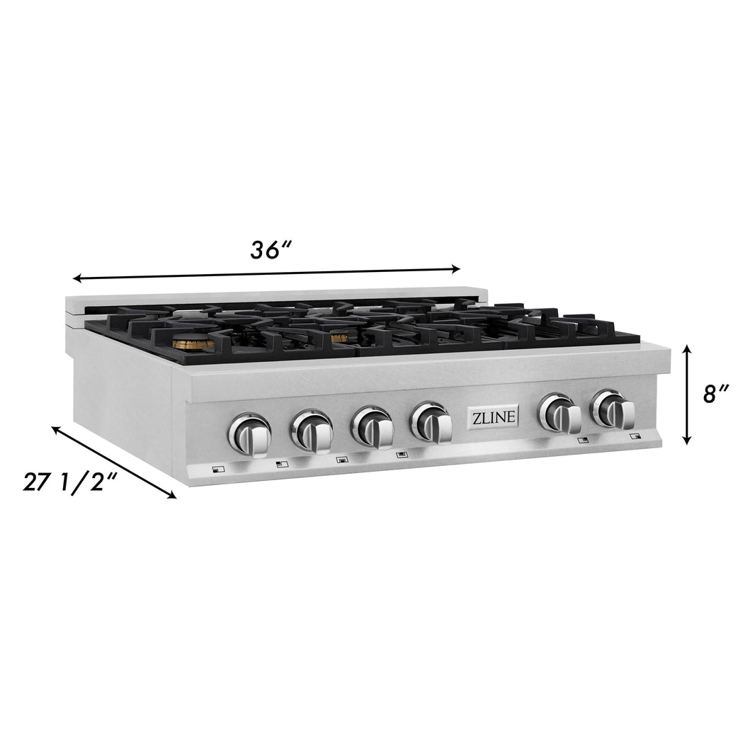 ZLINE 36-Inch Porcelain Gas Stovetop in DuraSnow Stainless Steel with 6 Gas Brass Burners (RTS-BR-36)