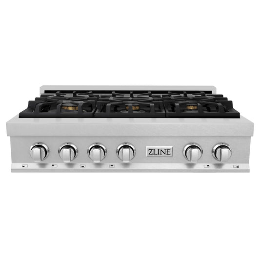 ZLINE 36-Inch Porcelain Gas Stovetop in DuraSnow Stainless Steel with 6 Gas Brass Burners (RTS-BR-36)