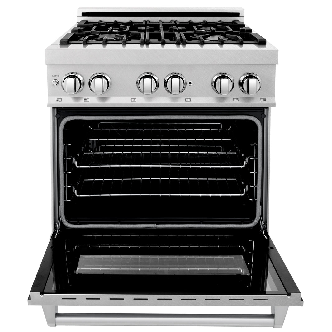 ZLINE 30-Inch Dual Fuel Range with 4.0 cu. ft. Electric Oven and Gas Cooktop and Griddle in DuraSnow Fingerprint Resistant Stainless Steel (RAS-SN-GR-30)