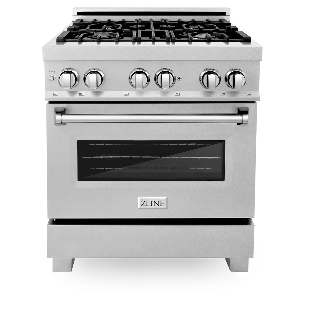 ZLINE 30-Inch Dual Fuel Range with 4.0 cu. ft. Electric Oven and Gas Cooktop and Griddle in DuraSnow Fingerprint Resistant Stainless Steel (RAS-SN-GR-30)