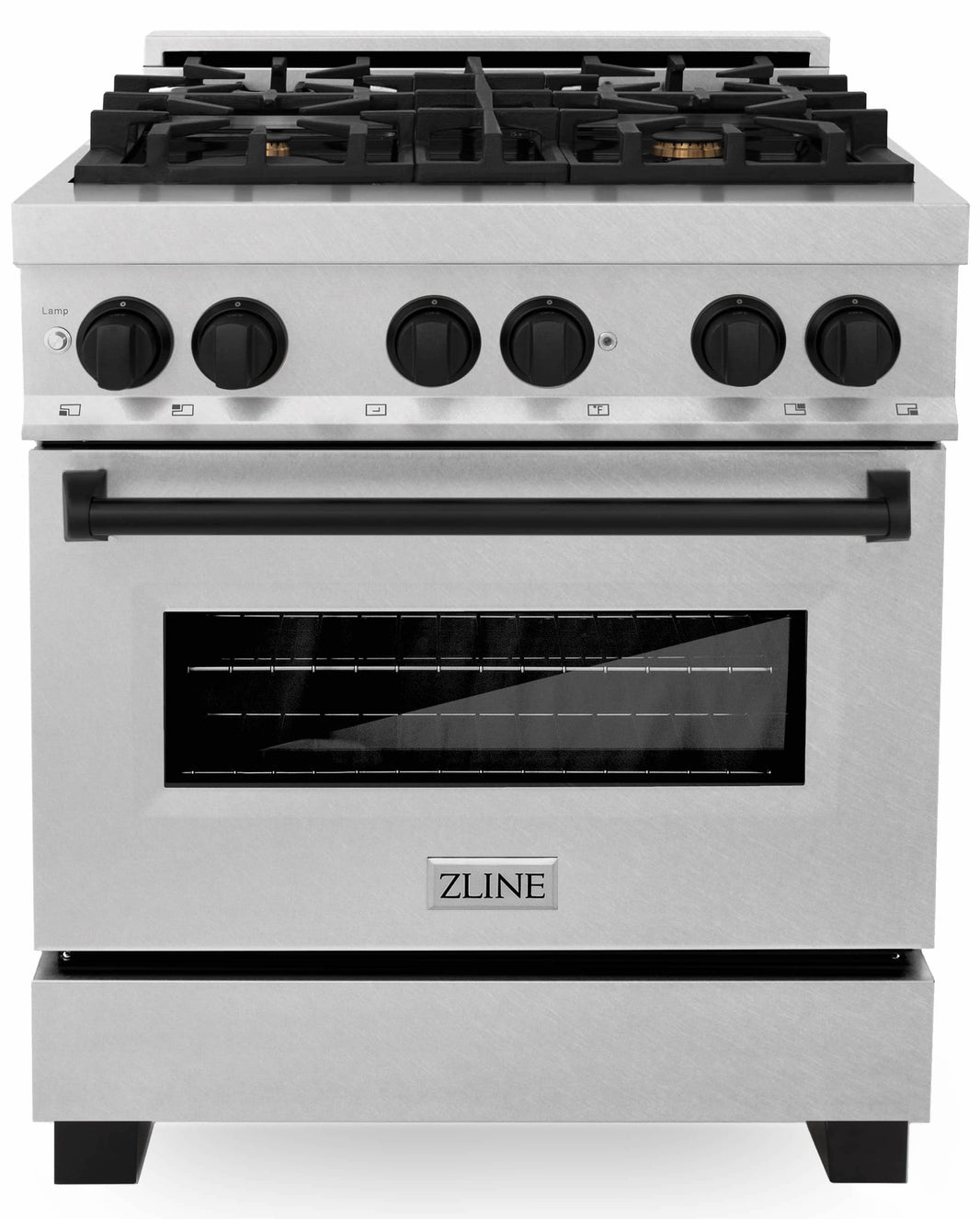 ZLINE Autograph Edition 30-Inch 4.0 cu. ft. Dual Fuel Range with Gas Stove and Electric Oven in DuraSnow® Stainless Steel with Matte Black Accents (RASZ-SN-30-MB)